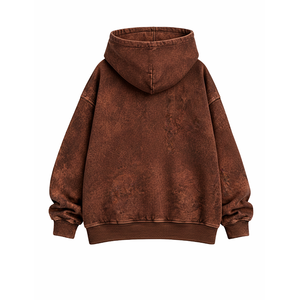 Nouveau design, coupe classique, sweat à capuche zippé épais 430g, 100% coton, marron délavé à l'acide, polaire, séchage rapide, anti-plis, unisexe, streetwear - Product Image 5
