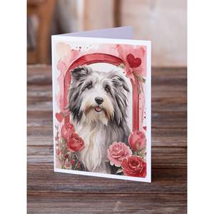 Whimsical A7 Size <b>5x7</b> Bearded Collie Valentine Roses Blank Note Cards Pack of 8 <b>Envelopes</b> Greeting Cards - Product Image 2