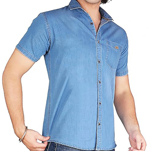 Chemises en denim bleu foncé pour homme, coupe ajustée, respirantes, 100% coton, manches longues, col rabattu, vêtements décontractés pour le travail, qualité supérieure - Product Image 5