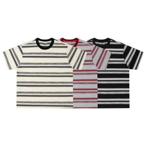 Camiseta a Rayas de Algodón Grueso Sublimado Transpirable al por Mayor, Tejido Duradero, Estilo Retro, Tops para Hombre - Product Image 6