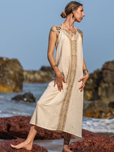 Handmade Khadi Cotton Maxi <b>Dress</b> for Women block printed <b>Boho</b> <b>Summer</b> <b>Dress</b> V-Neck Line Sleeveless Comfortable Backless Sundress - Product Image 5