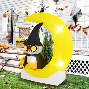 Halloween ha portato il gufo gonfiabile illuminato sulla decorazione della luna grande luna e gufo gufo decorazione all'aperto del cortile delle vacanze - Product Image 3