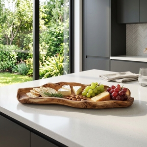 Bandeja de Madera de Teca Sólida de Grado Alimenticio con Borde Natural, Hecha a Mano, Estilo Balinés, para Servir - Product Image 4