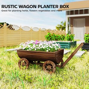 Carrello da Giardino Mobile in Legno con 4 Ruote, Piccolo Carretto per Fiori con Foro di Drenaggio per Vasi e Fioriere - Product Image 4