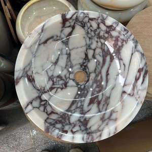 Best Collection of Calacatta Marble <b>Round</b> Vessel Sink Luxury Natural Stone Bathroom Wash <b>Basin</b> Customized for Home Use - Product Image 4