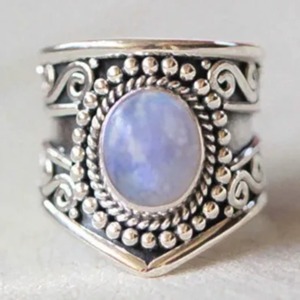 Blue Fire Rainbow <b>Moonstone</b> <b>Ring</b> 925 Sterling Silver Handmade Statement Promise <b>Ring</b> for Women Boho Oval June Birthstone Jewelry - Product Image 1