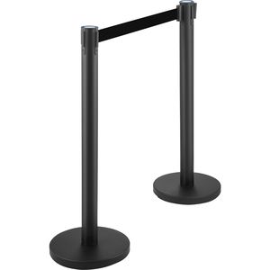 Ensemble de 6 poteaux de délimitation de foule noirs rétractables de 2 m (6,6 pi) avec ceinture, nouveau design - Product Image 2