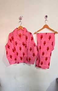 Conjunto de Pijama de Algodón con Estampado Floral para Mujer, Cuello en V, Cierre con Cordón, Mangas Largas, Largo Completo, Suave, Transpirable, Informal - Product Image 6