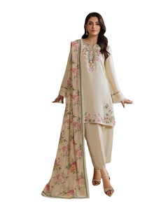 Conjunto de Salwar Kameez de Muselina de 3 Piezas Listo para Usar, Anarkali Kurta Pant, Vestido Largo Tradicional para Fiesta Diwali, Estampados Florales Vibrantes - Product Image 1