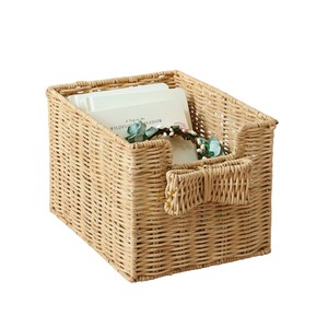 Cesta de Almacenamiento de Ratán con Lazo, Tejida a Mano, Rectangular, Baja, Organizador de Estantes para Armario, para Organización del Hogar - Product Image 1