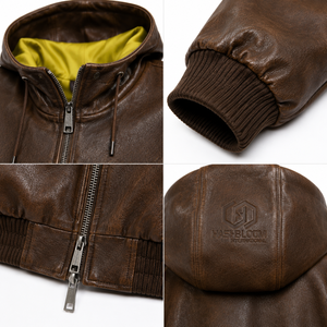 Chaqueta Bomber Holgada de Cuero Sintético Granulado para Hombre, Estilo Aviador, 80GSM, Acabado Pintado a Mano con Aerógrafo, Ropa Urbana - Product Image 4
