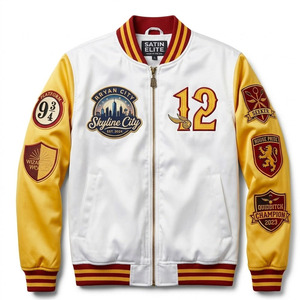 Customize logo <b>Men</b> <b>Nylon</b> College Satin Bomber Fabric Baseball <b>Jacket</b> for Spring - Product Image 1