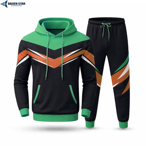 Men's Sporty Hoodie Set Color Blocking Print Breathable Knitted Polyester Regular Fit Autumn Wear - Product Image 2