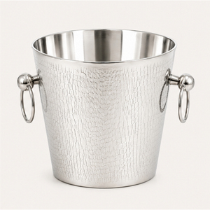Seau à glace en acier inoxydable avec texture croco, seau à champagne et à vin en métal martelé avec poignées en anneau pour hôtel - Product Image 1