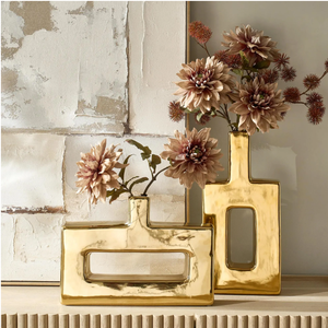 Modern Gold Metal Decorative <b>Vase</b> Set Geometric Hollow Tabletop Flower <b>Vase</b> Home Decor Accent gold flower <b>vase</b> - Product Image 3