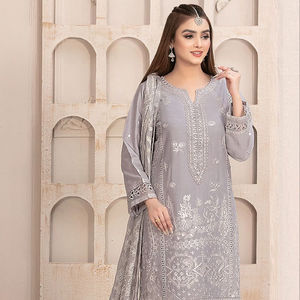 Salwar Kameez Midi Moderno Semisentado de Georgette Sintético Bordado para Mujer, Ideal para Bodas, Diwali y Fiestas - Product Image 1
