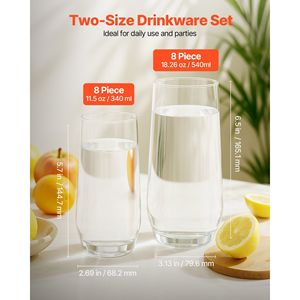 Elegante Set di bicchieri in cristallo da 16 pezzi 8 pz 18.26Oz Highball 8 pz 11.5Oz bicchieri da Cocktail Wine da cucina - Product Image 2