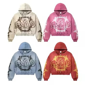 Hoodie vintage tendance pour homme en coton délavé à l'acide, pull épais brodé, teint uni, personnalisable, avec fermeture éclair, idéal pour l'hiver - Product Image 5