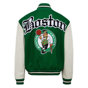 เสื้อแจ็คเก็ตบอมเบอร์สำหรับผู้ชาย สีเขียวขาว สไตล์หนังขนสัตว์  แบบ NBA Finals  แนว Letterman  เสื้อเบสบอลสตรีทแวร์ x - Product Image 5