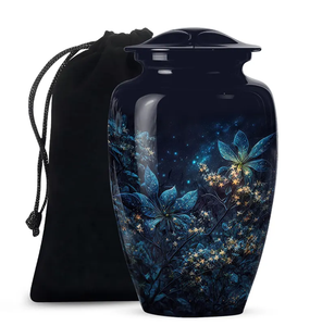 Blue Floral Metal Cremation Urn <b>Memorial</b> <b>Keepsake</b> Vase Adult Ash Cremation Urn - Product Image 1