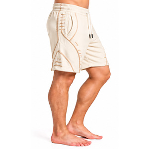 Mens Cotton Gym <b>Shorts</b> <b>Decorative</b> Stitching Elastic Drawstring Waist Side Pockets Relaxed Fit Daily Gym Training Leisure Wear - Product Image 3