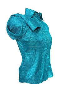 Chemise de spectacle western pour femme sur mesure, noire avec imprimé tribal turquoise et fermeture éclair sur le devant, vêtements d'équitation et de rodéo - Product Image 3