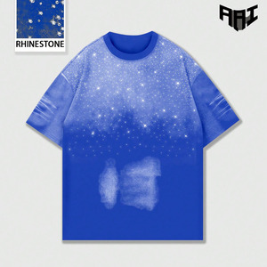 Camisas de hombre personalizadas de color sólido con degradado de diamantes de imitación, al por mayor, 100% algodón de alto gramaje, estilo urbano, manga corta, casual, proveedor de EE. UU. - Product Image 1