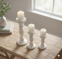 Ensemble de 3 bougeoirs en bois blanc vieilli style Shabby Chic, supports de bougies piliers usés, décoration de table pour mariage et maison de style ferme