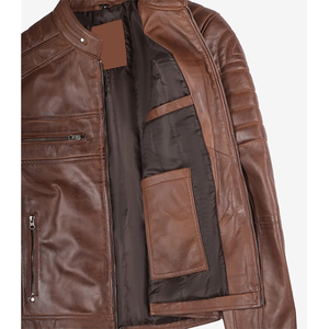2026 OEM Winter Hot Selling <b>Brown</b> Cowhide <b>Leather</b> <b>Jacket</b> Men's Stand Collar Zipper Front Pockets 100% High Quality Low MOQ - Product Image 4
