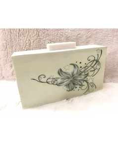 Skill Artisan Bohemian Handmade Durable <b>White</b> Resin Clutch Marble Effect Rhinestone Gold Chain Strap Evening <b>Bag</b> Girls Women's - Product Image 6