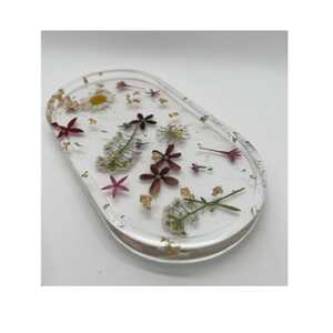 Plateau de service rond en résine noire de qualité supérieure avec accents en feuille d'or, plateau de luxe à bords en pierre concassée avec poignées dorées - Product Image 3