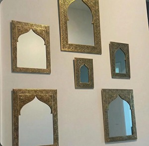 Decorative Graved Gold Brass <b>Frame</b> Mirror Ideal For Bathroom Vanity And Dressing Area Enhances Heritage Interior Styling - Product Image 4