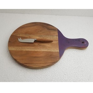 Modern Style Cheese Cutting Board With Handle High Quality Wood and Epoxy Resin Round <b>Shape</b> Chopping <b>Blocks</b> Kitchenware Tools - Product Image 2