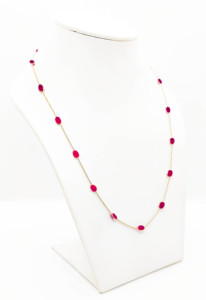 Collar con rubí natural en oro amarillo macizo de 18 quilates – Cadena con rubí rojo auténtico engastado en bisel con múltiples piedras – Piedra de nacimiento de julio de lujo - Product Image 3
