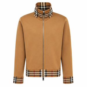 Blouson bomber camel pour homme avec doublure à carreaux, col montant, fermeture éclair, style décontracté, vêtement d'automne - Product Image 4
