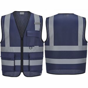 เสื้อกั๊กสะท้อนแสงสีน้ำเงินสำหรับผู้ชาย มีกระเป๋า ปิดด้วยซิป ระบายอากาศได้ดี เหมาะสำหรับใส่ภายนอกในฤดูร้อน สไตล์ลำลอง รุ่นปี 2026 - Product Image 1