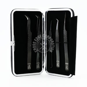 Pince à épiler d'extension de cils à volume de 90 degrés Pince à cils à pointe en fibre Pince à cils à isolation droite en acier inoxydable Poignée diamantée - Product Image 1