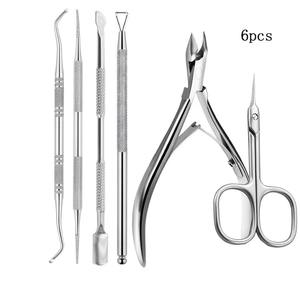 Kit Profesional de 6 Piezas para el Cuidado de Uñas y Cutículas de Acero Inoxidable - Tijeras Resistentes, Lima de Uñas, Empujador de Cutículas, Cortaúñas, Tijeras - Product Image 1