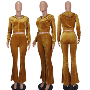 Conjunto de chándal de terciopelo de dos piezas Slim Fit Custom Street 2, bordado, informal, para entrenamiento y descanso, de color liso - Product Image 3