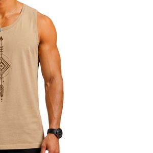 Débardeur beige pour homme, sans manches, avec imprimé frontal, décontracté, pour la gym, l'entraînement, le fitness, vêtement de sport d'été, t-shirt athlétique - Product Image 4
