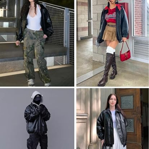 Unisex Oversized Faux Leather Racing <b>Jacket</b>, <b>Vintage</b> Motocross Bomber <b>Varsity</b> Coat, Trendy Motorcycle Streetwear Outerwear - Product Image 4