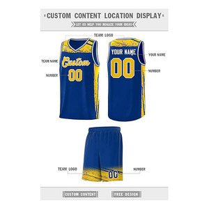 Custom Basketball Jersey Set Blue Yellow Sublimated Print Breathable Mesh Tank Top <b>Shorts</b> Unisex Adult Team Uniform - Product Image 2