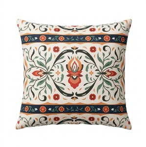 Housse de coussin décorative délicate et sobre avec motif de tiges et de tiges vertes douces, carrée 18x18, 100% coton, écologique, pour usage hôtelier - Product Image 4