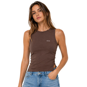 Débardeur marron ajusté sur mesure avec fente latérale, col montant, sans manches, pour femme, coupe slim, couleur unie, style camisole, idéal pour l'été - Product Image 1