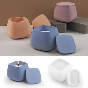 Candle Cup Square With Lid Square Big Belly Storage Jar Gypsum Cement <b>Resin</b> Candle Silicone Mold - Product Image 2