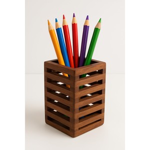 Acacia Wood Pen Holder Wholesale | Minimalist <b>Desk</b> Organizer | Moradabad India - Product Image 3