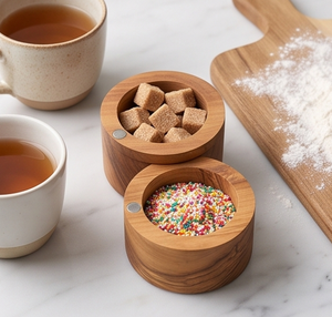 Ensemble élégant de pots à sel et à poivre en bois avec couvercles, faits à la main, pour le rangement des herbes et épices de cuisine, finition naturelle durable, accessoire de cuisine. - Product Image 3