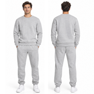 Conjunto deportivo informal para hombre, sudadera de cuello redondo gris claro y pantalones de chándal. - Product Image 2