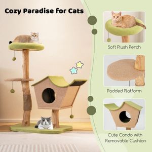 43-Inch Wooden Cat Tree with <b>Padded</b> Top Perch for <b>Scratching</b> and Napping - Product Image 6