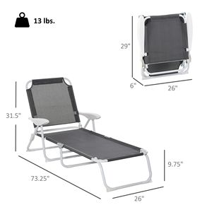 Sdraio Pieghevole Regolabile Grigio Scuro con Braccioli a 4 Posizioni per Patio, Spiaggia o Terrazza - Product Image 3